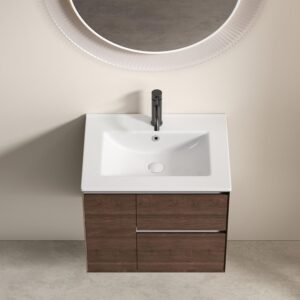 24 Bathroom Vanity with Sink. Floating Vanity Bathroom Sink Cabinet Wall Mount with 2 Drawers. Wood Color (24'')