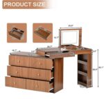 Vanity Desk with Mirror and Lights. Makeup Vanities Table with Flip-Top and Storage 7 Drawers. 9 Compartments. 3 Shelves. Corner Vanity Dressing for Bedroom (Walnut)