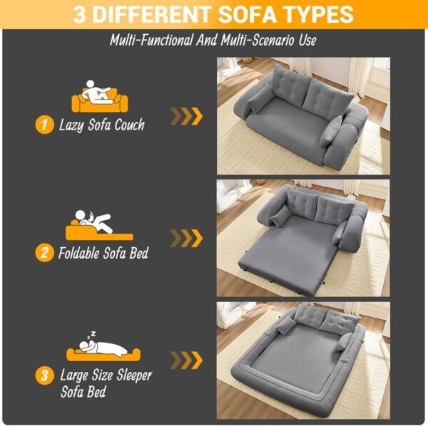 3-in-1 Convertible Sleeper Sofa Bed. 78.7 Teddy Fabric Foam-Filled Folding Floor Sofa Couch Bed. Convertible Loveseat Sleeper Guest Bed with 2 Pillows for Living Room Apartment Office (Grey)