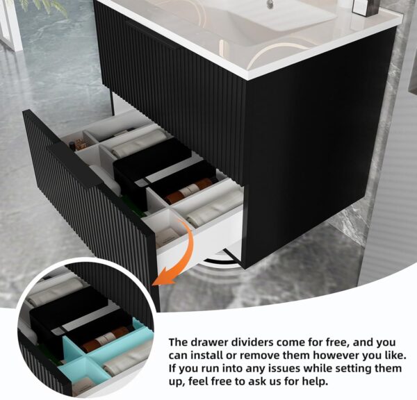 24 Bathroom Vanity with Sink. Floating Bathroom Vanity with Ceramic Sink & 2 Storage Drawers. Soft-Close Doors. Modern Wall Mount Bathroom Storage Cabinet for Small Space (Matte Black. 24)