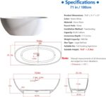 71″ Freestanding Solid Surface Bathtub. Oval Thick Edge Matte White Stone Resin Stand Alone Soaking Tub. Ergonomic Free standing Flatbottom Tubs with Overflow. Pop-up Drain (Matte White. 71)