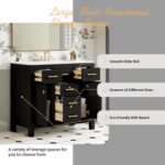 36'' Bathroom Vanity with Ceramic Sink Combo Set. Modern Freestanding Single Bathroom Cabinet with 4 Drawers & 2 Cabinets. Storage Cabinet. Solid Wood Frame Vanity Set (Black)