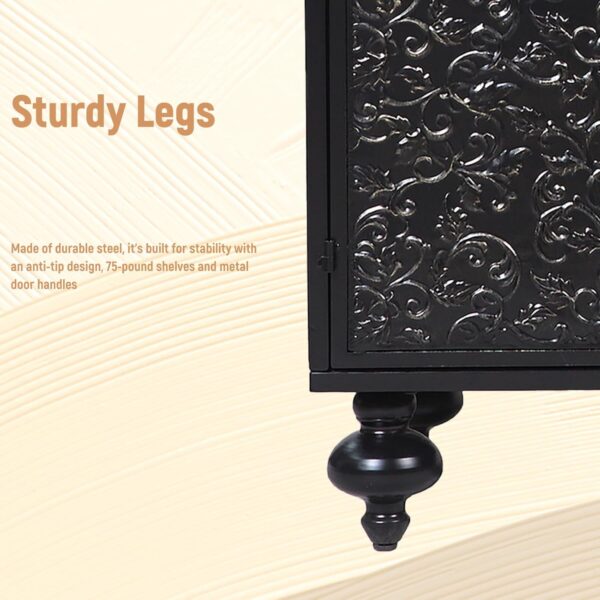 Accent Storage Cabinet with 2 Doors. Sideboard Steel Buffet Cabinet with Storage Embossed for Entryway Living Room Dining Room