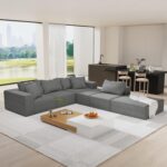 132 Modular Sectional Couch. Modern L Shaped Boneless Cloud Couch with Deep Seat. Comfy Chenille Fabric Sectional Sofa with Chaise Lounge. No Assembly Required (Grey)