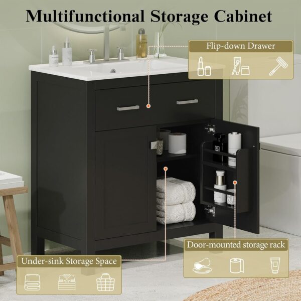 60 Modern Bathroom Vanity with Double Vanities. Double Ceramic Sinks. Adjustable Shelf. Soft Close Doors and Flip Drawer. Large Bathroom Vanity Sink Set (Black)