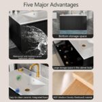 30 Inch Bathroom Vanity with Sink. Wall Mounted Floating Fluted Vanity with Drawers. Soft-Close Doors. Modern Wall Mount Bathroom Storage Cabinet for Small Space (Black)