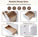 72'' Bathroom Vanities with Ceramic Sink Combo. Freestanding Double Bathroom Vanity Storage Cabinet 4 Soft Closing Doors & 2 Drawers Floor Standing Storage (White)