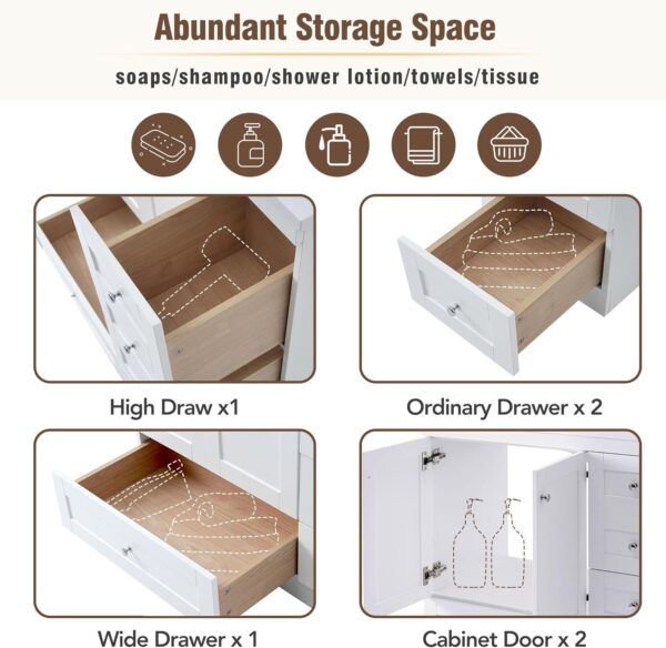 72'' Bathroom Vanities with Ceramic Sink Combo. Freestanding Double Bathroom Vanity Storage Cabinet 4 Soft Closing Doors & 2 Drawers Floor Standing Storage (White)