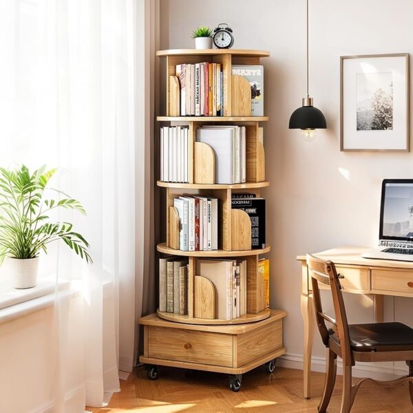 Rotating Bookshelf, 360° Display Round Spinning Bookshelf