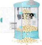 8oz Commercial Popcorn Machine. 650W Tabletop Pop Corn Machine with Warming Deck. Movie Theater Popcorn Maker with Stainless-Steel Kettle for Home & Party Use (Cyan 8 OZ)