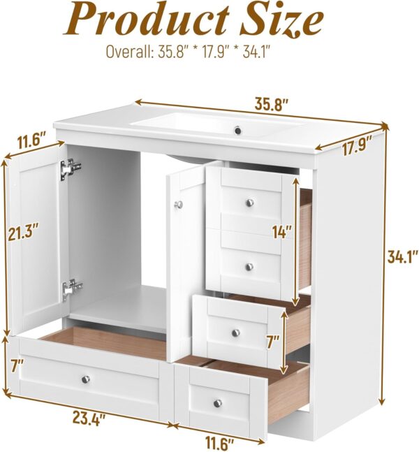 72'' Bathroom Vanities with Ceramic Sink Combo. Freestanding Double Bathroom Vanity Storage Cabinet 4 Soft Closing Doors & 2 Drawers Floor Standing Storage (White)