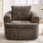 360° Swivel Accent Chair, 36.6" Swivel Round Barrel Chair with Removable Pillow