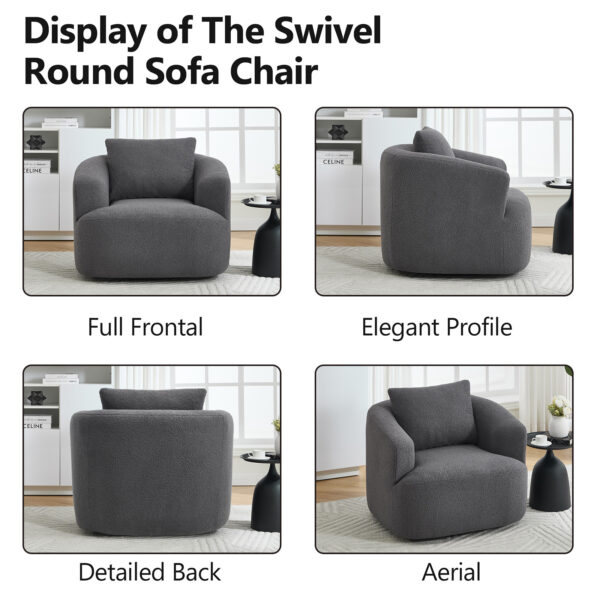 360° Swivel Accent Chair with Metal Base. 37.4" Wide Barrel Chair