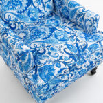 Mid-Century Accent Chair, Vintage Print Linen Wingback Armchair