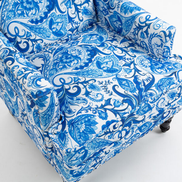 Mid-Century Accent Chair, Vintage Print Linen Wingback Armchair