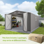Outdoor Storage Shed, Large Metal Lockable Storage House with Air Vent