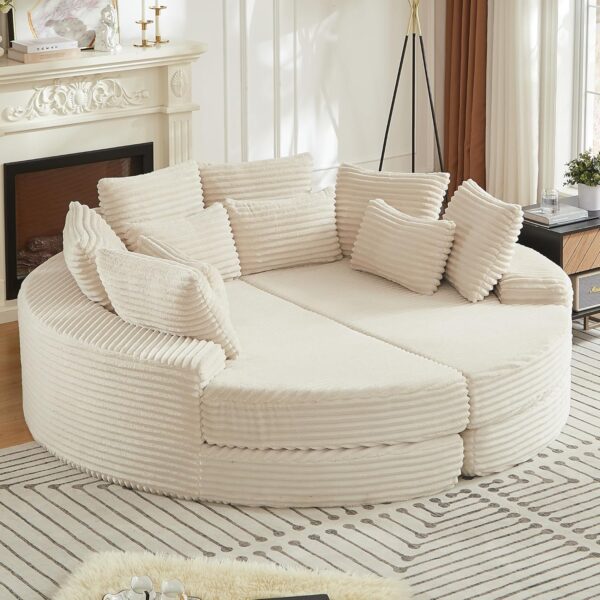 2-in-1 Folding Convertible Sofa Bed Oversized Upholstered Round Boneless Couch for Living Room