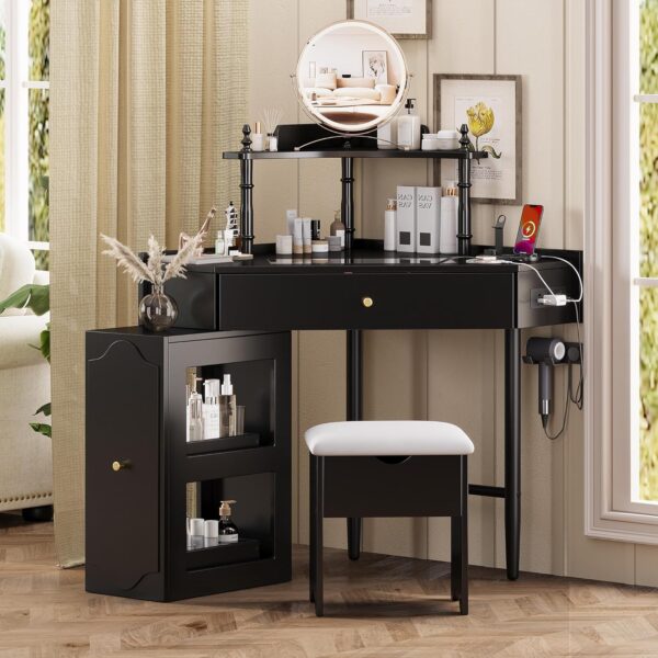 Corner Makeup Vanity Desk Without Mirror