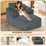 64L Oversized Chaise Lounge Chair Indoor Boneless Couch Chair with 3 Pillows