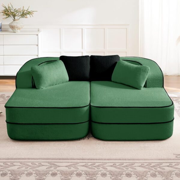 Double Chaise Lounge Chair Indoor Upholstered Boneless Sofa Bed