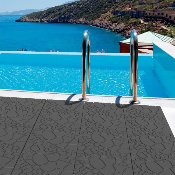 44 PCS Plastic Interlocking Deck Tiles. 12 x 12 Patio Outdoor Deck Tiles. Easy and Quick Installation. Patio Floor Decking Tiles for Porch. Poolside. Balcony. Backyard. Indoor and Outdoor Use