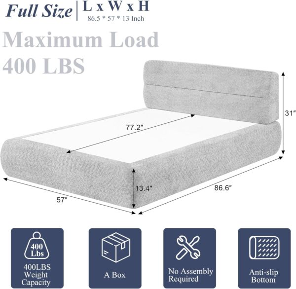 All in One Full Mattress & Bed Frame.13.5'' Memory Foam Compress Bed in a Box with Headboard | Motion Isolation | No Assembly Required | Living Room Apartment Bedroom (Khaki)