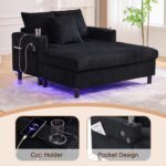 56'' Oversized Chaise Lounge Chair Indoor with USB Charging LED Cup Holder Side Pocket