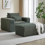 Oversized Chaise Lounge Chair Indoor with Removable Ottoman. 48.5 Comfy Thicked Upholstered Recliner Corduroy Couch. Leisure Sleeper Chair for Living Room. Bedroom. No Assembly Required