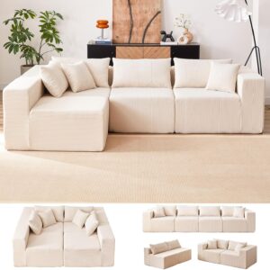 130 Modular Sectional Sofa. Cloud Couch. Modern Modular L-Shape Sofa Couch with Chaise.Upholstered Couches Sectional Couch with Deep Seat for Living Room Bedroom (Beige)