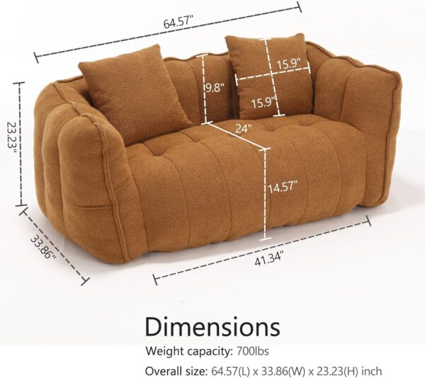 Giant Bean Bag Chairs Loveseat for Adults. Oversized Bean Bag Couch. Memory Foam Filled Floor Lounge Chair. Lazy Floor Sofa Chair with Armrests for Living Room. Bedroom. Apartment (2. Yellow)