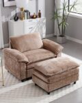 Oversized Chaise Lounge Chair Indoor with Removable Ottoman. 34.8 Comfy Thicked Upholstered Recliner Chenille Couch. Leisure Sleeper Chair for Living Room. Bedroom
