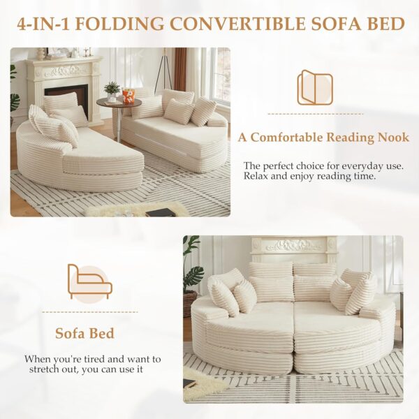 2-in-1 Folding Convertible Sofa Bed Oversized Upholstered Round Boneless Couch for Living Room