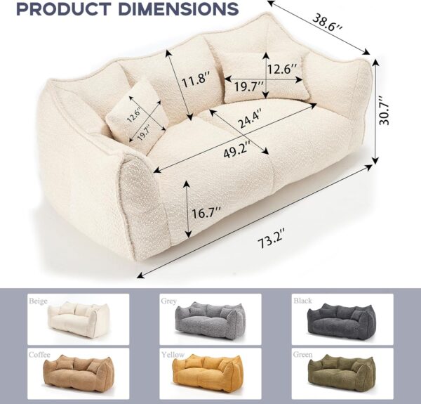 73.2'' Modern Upholstered LoveSeat Couch. Memory Foam Sleeper Sofa with 2 Pillows. No Assembly Needed. Lazy Floor Sofa for Small Space. Living Room. Office. Apartment (Beige)