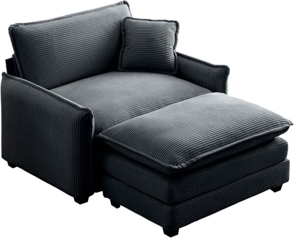Oversized Chaise Lounge Chair Indoor with Ottoman. 37 W Corduroy Single Sofa Chair. Modern Couch with Deep Seat. Sleeper Chair Comfy Cloud Couch for Living Room Bedroom Office Apartment