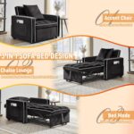 35 Convertible Chair Bed. Sleeper Chair. 3 in 1 Modern Velvet Pull Out Sofa Chair. Small Tufted Single Sleeper Chair with Adjustable Backrest/Pillow for Living Room. Small Spaces (Black)