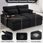 70.9 Oversized Double Lounge Chaise Loveseat Sofa with USB Ports Cup Holders