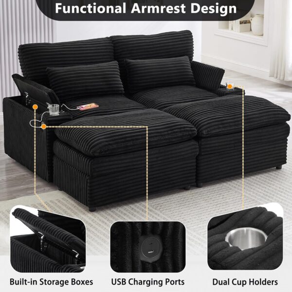 70.9 Oversized Double Lounge Chaise Loveseat Sofa with USB Ports Cup Holders