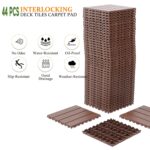 Plastic Interlocking Deck Tiles. 44 Pack Patio Deck Tiles. 12x12 Square Outdoor All Weather Use. Outdoor and Indoor Patio Decking Tiles for Porch. Poolside. Balcony. Backyard (Brown)