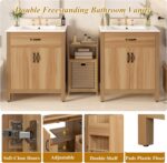 60'' Bathroom Vanity with Ceramic Sink Combo. Freestanding Double Bathroom Vanities with 4 Soft Close Doors. 2 Flip Drawer. Adjustable Shelf. Modern Storage Cabinet for Small Bathrooms (60 Inch)