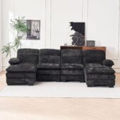 U-Shaped Modular Sectional Cloud Couch. 4 Seater Sofa Couch. Modern Furniture Comfy Chenille Sofa for Living Room. 111.8in Extra Deep Couch (Black)