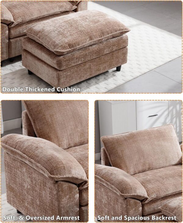 Oversized Chaise Lounge Chair Indoor with Removable Ottoman. 34.8 Comfy Thicked Upholstered Recliner Chenille Couch. Leisure Sleeper Chair for Living Room. Bedroom