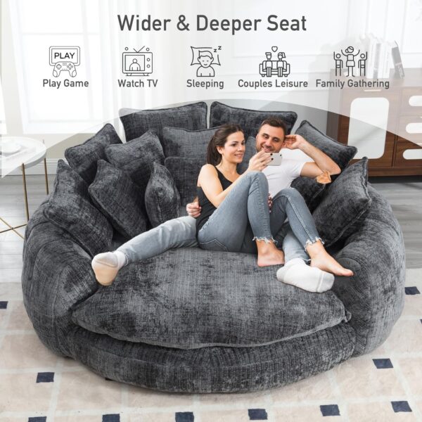 Oversized Chaise Lounge Chair Indoor .Round Chaise Lounge for Couples in Bedroom. Stylish Round Couch and Sleeper Sofa. Reading Chair in Living Room (Dark Grey)