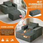 Oversized Chaise Lounge Chair Indoor with Removable Ottoman. 48.5 Comfy Thicked Upholstered Recliner Corduroy Couch. Leisure Sleeper Chair for Living Room. Bedroom. No Assembly Required