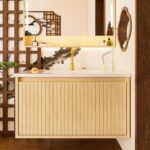 30'' Fluted Bathroom Vanity with Sink Combo. Floating Sink Bathroom Vanity Wall-Mounted Bath Room Vanities with Drawers. Bath Storage Cabinet (Wood)