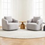 37.4'' Accent Chair for Living Room Chairs. 360° Swivel Accent Chairs. Upholstered Comfy Reading Chair for Bedroom Rotating Barrel Armchair with Metal Base for Apartment. Office (2. Light Grey)