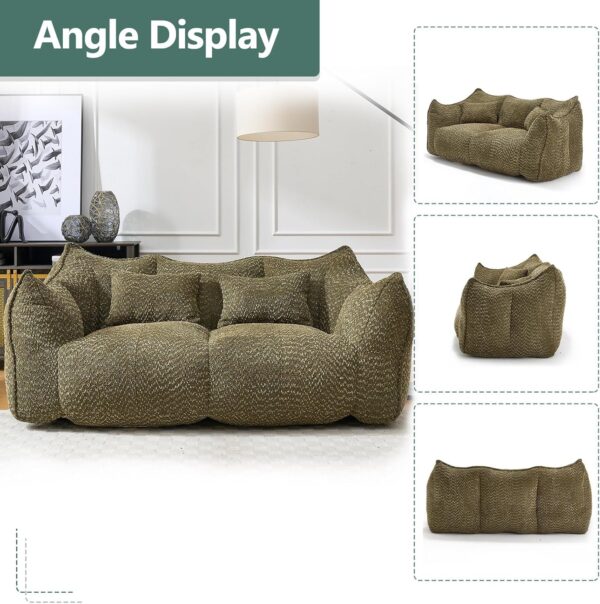 Giant Bean Bag Sofa Chairs Loveseat for Adults. Oversized Bean Bag Couch. Memory Foam Filled Floor Lounge Chair. Lazy Floor Sofa Chair with Two Pillows for Living Room. Bedroom. Apartment (Green)