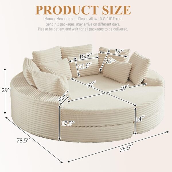 2-in-1 Folding Convertible Sofa Bed Oversized Upholstered Round Boneless Couch for Living Room