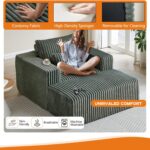 Oversized Chaise Lounge Chair Indoor with Removable Ottoman. 48.5 Comfy Thicked Upholstered Recliner Corduroy Couch. Leisure Sleeper Chair for Living Room. Bedroom. No Assembly Required