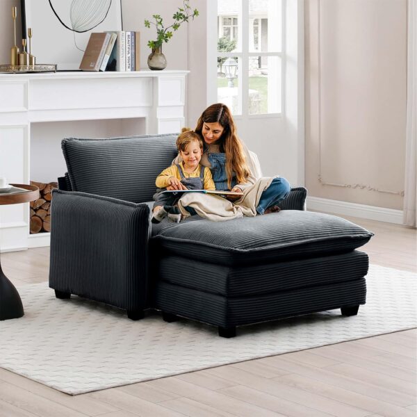 Oversized Chaise Lounge Chair Indoor with Ottoman. 37 W Corduroy Single Sofa Chair. Modern Couch with Deep Seat. Sleeper Chair Comfy Cloud Couch for Living Room Bedroom Office Apartment