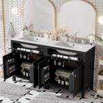60 Modern Bathroom Vanity with Double Vanities. Double Ceramic Sinks. Adjustable Shelf. Soft Close Doors and Flip Drawer. Large Bathroom Vanity Sink Set (Black)